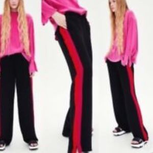 NWT Zara Red & Pink Side Stripe Wide-leg Trouser
